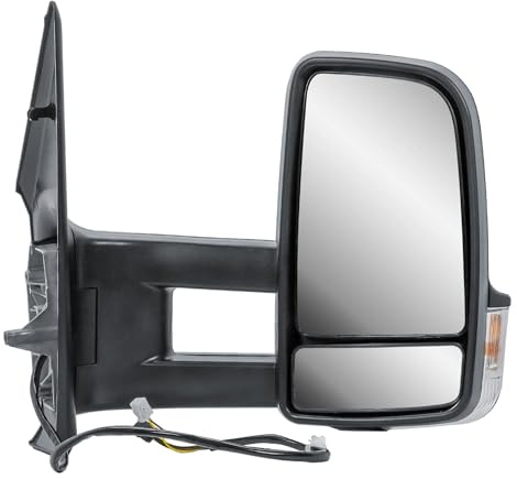 Außenspiegel Rechts für Mercedes Sprinter W907 W910 2019–2024 | langer Arm, elektrisch, beheizt, manuell einklappbar, matt schwarze Abdeckkappe, Beifahrerseite