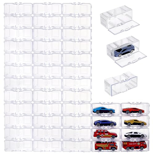 INTERWARM 60 Stück 1/64er Displaykasten Für Modell Und Miniautos | Stapelbar Aufbewahrung Für Spielzeugautos Transparenter Organizer Für Sammlerstücke Spielzeugauto Vitrine 9.05x3.95x4cm