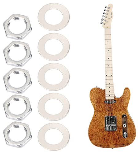 SEAFRONT 5 Stück Klinkenmutter, Sechskantmutter und Unterlegscheiben, Gitarrenteile und Hardware, Metall-Klinkenbuchsen-Ersatzset für E-Gitarre und Bass, M8 mit Unterlegscheiben (M8)
