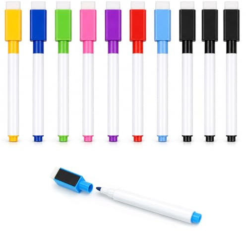 Carehabi Whiteboard Stifte 10 Stück, 8 Farben Magnetische Whiteboard Marker Abwischbar mit Radiergummi, Feinspitze 1-2 mm, Folienstift Wasserbasiert für Whiteboard Flipchart Glas Büro & Zuhause