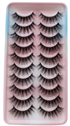 10 Pairs/Box False Lashes Wispy Curly 3D Effect Exaggerate Makeup Reusable Look Artificial Eyelashes for Dating