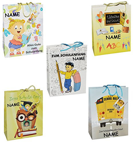 1 Stück - Geschenkbeutel/Geschenktasche - klein - incl. Namen - für den Schulanfang Schuleinführung - Geschenktüte Tüte Beutel Tasche Kinder