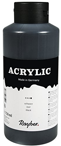 Rayher Künstler-Acrylfarbe, in Studienqualität, schwarz, Flasche 750 ml, ideal für Keilrahmen, Papier, Pappe, Malkarton, Pappmaché, Holz, Stein, Beton, für Einsteiger und Profikünstler, 38913576