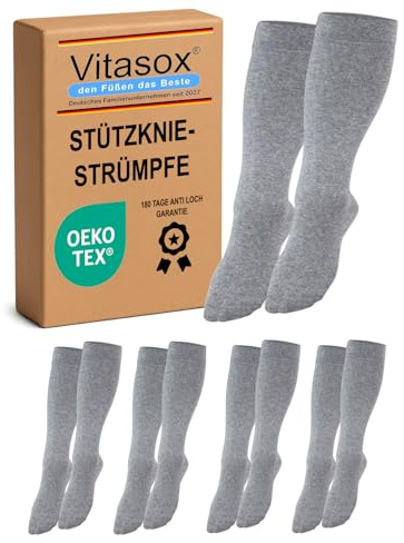 Vitasox Stützstrümpfe für Damen & Herren, 1 | 2 | 4 | 6 Paar, Stützkniestrümpfe aus Baumwolle mit Kompression für Flug, Reise, Büro und Auto, Thrombose Socken gegen geschwollene Beine