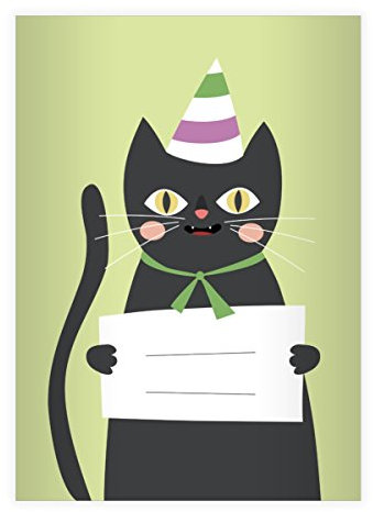 Kartenkaufrausch 16 Super süße Katzen DIN A4 Grundschul Hefte mit Party Hut in grün Kontrastlineatur 1