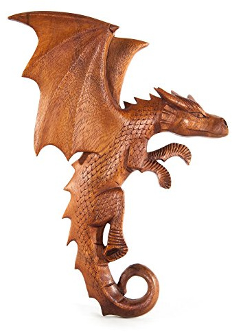 Windalf Wandbild Draco 33 cm Drache rechts schauend Holzbild Handarbeit aus Holz