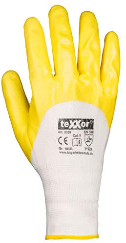 teXXor Guantes de punto de poliéster con revestimiento de nitrilo blanco/amarillo, 11