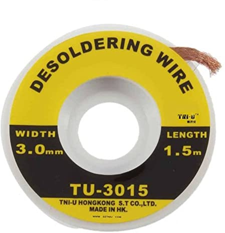 CABLEPELADO Maglia per scuoiatura senza pulizia | Rimozione stagno | Treccia stoppino di saldatura | Stoppino per dissaldare | Rimuovere la saldatura | Misure 1,5 metri x 3,0 mm larghezza