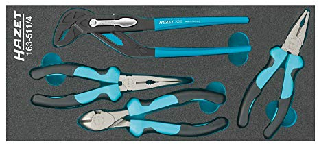 HAZET Zangen-Satz 163-511/4, 4-teilig, Länge 392 mm, Breite 172 mm | Länge 392 mm, Breite 172 mm, Höhe 40 mm, 1113 g, 1/3+ (392 x 172 mm) , 4-teilig, HAZET Safety-Insert-System (SIS)