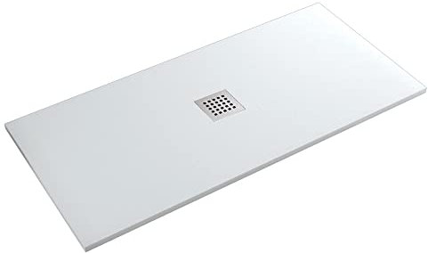 OLIMPO DOCCE - Piatto doccia in marmo resina effetto pietra con foro centrale Bianco Chic - 75x130