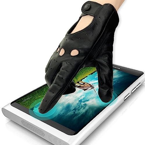 ZLUXURQ Damen Retro Weiche nd Dünne Ausgezeichnete Lammfell Leder Qualität Touchscreen Fahrhandschuhe