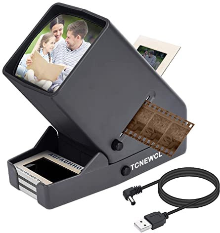 35mm Slide and Film Viewer, 3X Magnification and LED Lighted Illuminated Viewing for 35mm Slides & Film Negatives, AA Battery or USB Powered Operation