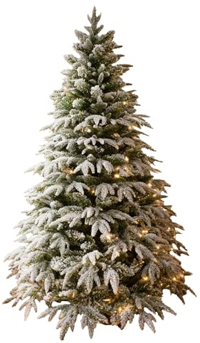 5ft/1.5m Pre-Lit Artificial Christmas Tree Lapland Fir - 180 LED Warm White Lights, Snow Flocked 567 PE/PVC Tips, Snowy Bushy Hinged Branches, Metal Stand for Xmas Home Decorations