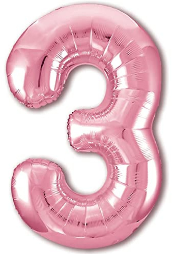 Luftballon 3. Geburtstag Zahl 3 Rosa XXL Riesen Folienballon 100cm Geburtstagsdeko Mädchen Ballon Zahl Deko zum Geburtstag. Fliegt mit Helium.