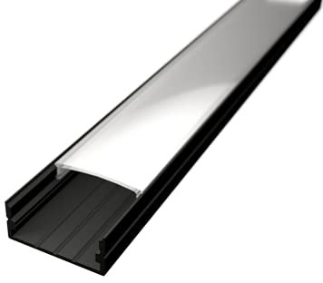 1m Aluminium Profil Leiste für Led Streifen WIDE-20 in Schwarz Black extra breite Bauweise inklusive Abdeckung Matt