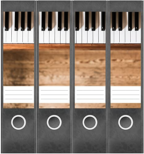 Etiketten für Ordner | Klavier Tasten Musik | 4 breite Aufkleber für Ordnerrücken | Selbstklebende Design Ordneretiketten Rückenschilder