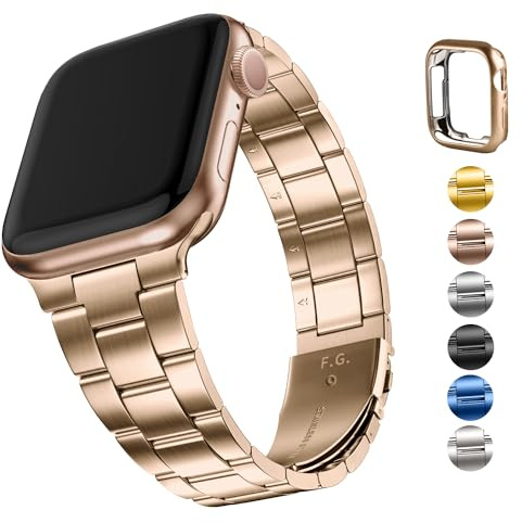 Fullmosa Metallarmband Kompatibel mit Apple Watch SE 3 Armband 44mm 45mm 42mm(Series 3 2 1) Damen Herren, Neues Metall Schlanks Frauen Ersatzband für iwatch SE 3 2 1 Series 9 8 7 6 5 4, Roségold