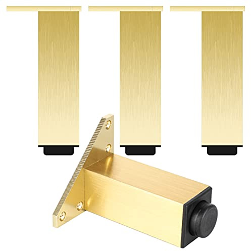 LOVEM Möbelfüße Gold, Möbelfüsse Verstellbar Aluminium | Eloxierte Oberfläche Sofasfüße Eckig Schrank Füße Couchtisch Beine Sockelfuß 6-40 cm Tischfüße Mobelbeine, Mit Schrauben, 4 Stück (20cm)