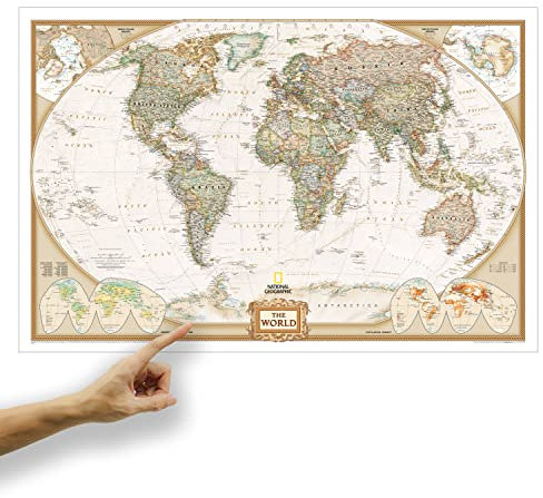 ORBIT Globes & Maps - Weltkarte mit Kartenbild von National Geographic - Landkarte classic beidseitig laminiert, Aktuell 2025, 116x75 cm, englisch, Retro bzw. Vintage-Look