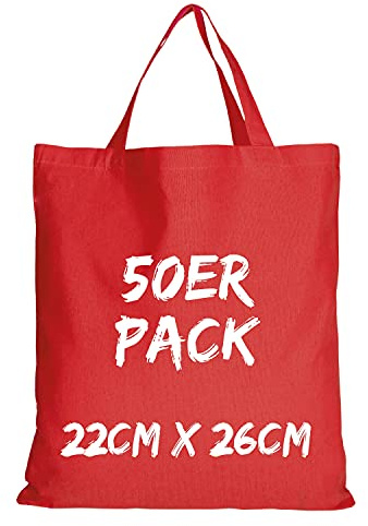 TEXXILLA Apothekertasche - 50er Pack | Rot | mit Zwei kurzen Henkeln | 22x26cm | Jutebeutel | Einkaufstasche | unbedruckt