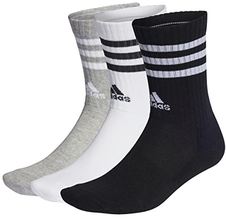 adidas Unisex adulto 3-Stripes Cushioned Crew Socks 3 Pairs, Medium Grey Heather / White / Black / White, 4.5-6