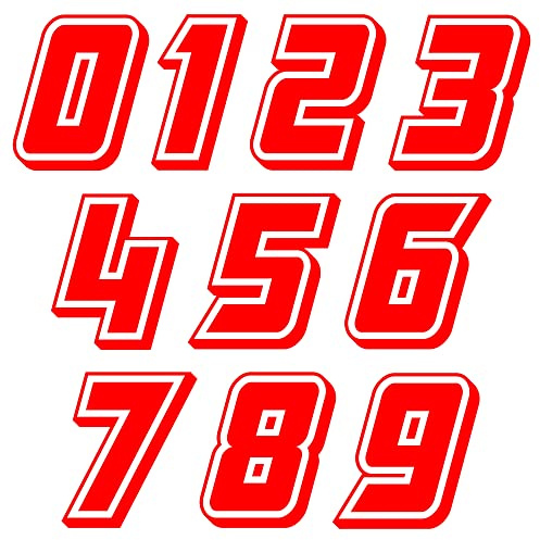 Autodomy Motorrad Motocross Nummer Startnummer Aufkleber Paket 10 Stück für Motorrad Quad ATV Auto | Rennummer Sticker Widerstandsfähig Gegen Regen und Sonne | Rot
