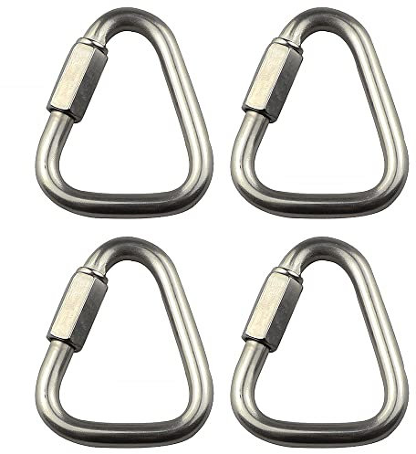 Lot de 4 boucles à mousqueton, 4 boucles triangulaires en acier inoxydable de 4 mm, maillons triangulaires argentés, chaîne de corde robuste pour sac à dos, porte-clés, crochet à vis