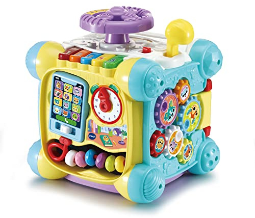 VTech Baby Twist & Play Cube, English | Six activity sides with piano, wheel, phone, gears and shape sorter teach numbers, colours and animals. Ages 9-36 months