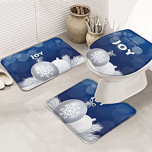 3 Stück Badgarnitur Frohe Weihnachten Weiße Weihnachtsbaumkugeln Badezimmer Teppiche Saugfähig U-Förmige Pad Soft Wc Garnitur Für Badezimmer, Neben Der Badewanne, Dusche