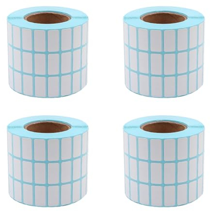 Set mit 4 NUZAMAS 20 x 10 mm Thermopapier-Aufklebern, insgesamt 24000 leere Aufkleber, 3 Reihen, kratzfeste, wasserfeste, ölbeständige, selbstklebende Etiketten für Thermo-Etikettendrucker