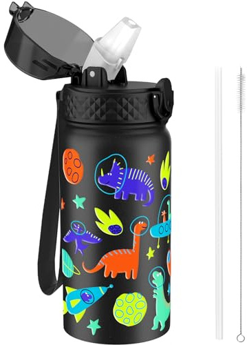 GOPPUS Borraccia Termica per Bambini da 420ml/14once con Cannuccia Doppia Parete in Acciaio Inossidabile con Isolamento Sottovuoto Acciaio in Metallo a Prova di Perdite a Doppia Parete Senza BPA