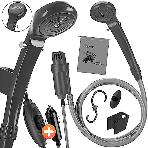 Monzana® Ducha Camping Portátil 12V Conexión Coche Manguera 2m Cable 5m Bolsa Almacenamiento Interruptor Bomba
