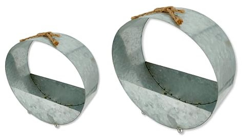 DARO DEKO Metall Blumentopf Ring Silber 2er Set - 21 und 31cm rund zum Stellen oder hängen Übertopf Blumenampel Pflanz-Topf