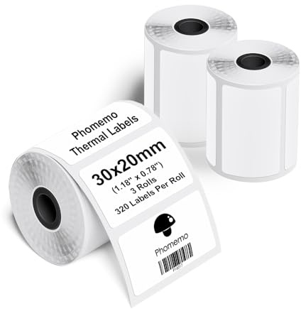 Phomemo 3 Rollen Selbstklebende Etiketten für M110/M220, 30x20mm, 900 PCS | Phomemo Selbstklebende Thermodirekt Etiketten für Schule, Heim, Büro, Einzelhandel, für M110/M220/M221/M108/M250/M120, Weiß