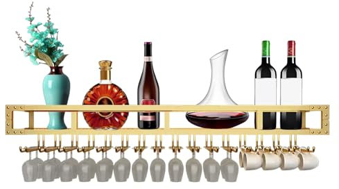 LIGUOYI Weinglashalter Hangend, Metall-Eisen-Weinglas-Halter Schwarz/Gold Rail Weinglashalter Leicht Zu Montieren Stabil Langlebig Für Familie Restaurant Hotel Bar, Flaschen- Und Glashalte