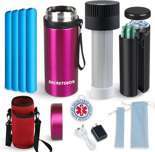 Mini Frigo per Insulina da Viaggio 2-8℃, USB Frigorifero per Medicinali Portatile, Borse per Diabetici Approvate dalla TSA, con 4 Ghiaccio Biogel (Rosso)