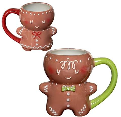 Dubbulon 2Stk Lebkuchenmann-Tasse – Weihnachts-Lebkuchenmann-Kaffeetassen | 600ml Lustige Weihnachtstasse Mit Henkel | Cartoon Keramiktasse Für Tee, Kaffee, Lustige Familienfreunde