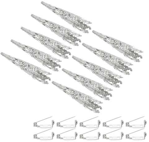 PATIKIL 41mm Corsage Decorative Holder, 15 Pcs Brooch Pin Vase Pocket Boutonnieres Holder with Bar Pins for Wedding Party DIY Crafts, Silver Tone