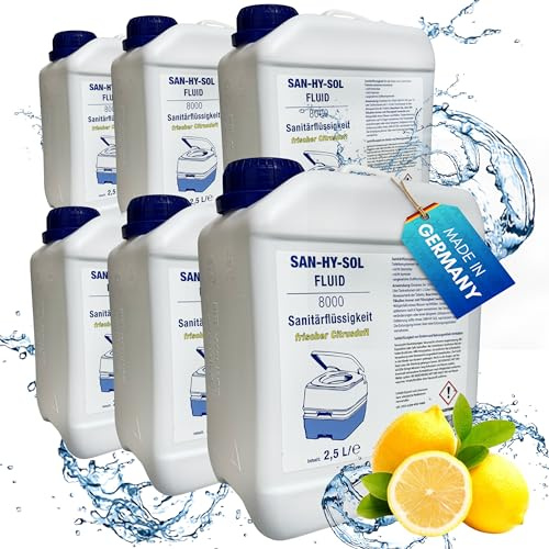 EXPLORER® San-Hy-Sol Sanitärflüssigkeit Campingtoilette Made in Germany 2,5L bis 15L mit frischem Zitronenduft Temperaturbeständig & Wirkungsvoll