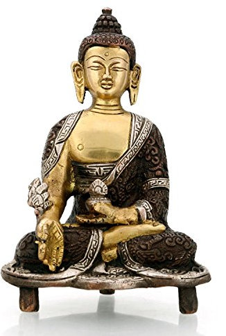 Amilav Collections Estatua grande de latón turquesa Abhaya Buddha Buda tibetano Bendición ídolo Home Escultura Fengshui, bronce