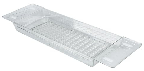 AUNMAS Badewannenablage, verstellbare Badewannenablagetisch mit abflussdesign, großes fassungsvermögen, wasserdichtes regal für badewanne, badezimmer-organizer für Toilette, multitier design für Küche