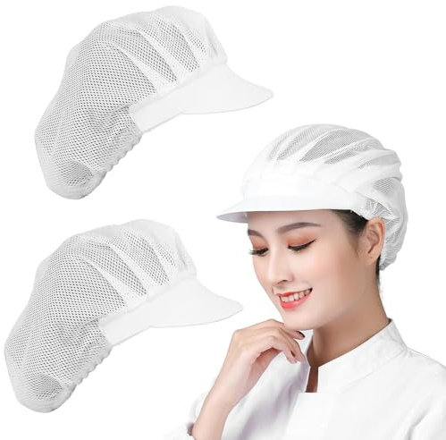 DECARETA 2 PCS Chapeau de Cuisine Réseau Unisexe Chapeau de Cuisine Respirant Réglable Toque de Chef Cuisinier Toque de Cuisinier en Tissu Noir Béret Cuisinier pour Hôtel Restaurant