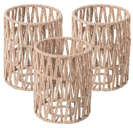 Lampenschirm Rattan, Stehlampe Pendelleuchtenschirm,Lampenschirm Klein Hängelampe Rattan Ersatzschirm Zubehör für Tischlampe,Korblampen Hängend, Laterne, fur Kuche,Esszimmer Bar Wohnzimmer (3)