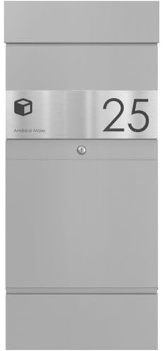 Briefkasten Manufaktur Freistehende Paketbox KLEIST Edition - Design Elegance 1 - Paketbriefkasten - XXL Briefkasten mit Namen und Hausnummer graviert (RAL 9007 graualuminium)