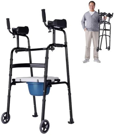 Joyfitness Unterarm-Gehhilfe mit Armlehnen, verstellbare Standard-Gehhilfe mit Abnehmbarer Armlehne, Sitz, klappbare Gehhilfe mit abnehmbarem Sitz, rollende Hilfsgehhilfe für die Rehabilitation