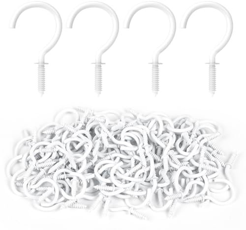 RELBRO Screw Hooks, 1 Inch Metal Screw in Cup Hooks, White, 100 Pcs
