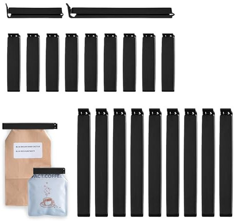 20 Piezas Pinzas Bolsas Alimentos, 6/11cm Pinzas Cocina Bolsas, Pinzas Cierre Bolsas Reutilizable, para Embalaje de Cocina Snacks Caramelos Café (Negras)
