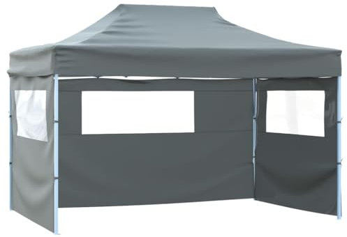 Tent Carport Tonnelle de jardin pliable pop-up avec 4 parois latérales, 3 x 4,5 m, anthracite, pour festival, camping, terrasse, événements
