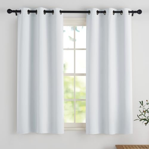 PONY DANCE Scheibengardinen Kurze Abdunkelnde Gardinen für Küchenfenster | 2er Set, H114xB106cm, Grau-weiß, Vorhang Sonnenschutz, Thermogardinen Hitzeschutz, Sichtschutz, für Schlafzimmer Wohnzimmer