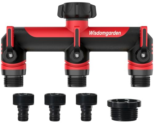 Wisdomgarden Distributore a 3 Vie, distributore dell'Acqua, Doppio Collegamento simultaneo di 3 dispositivi al Rubinetto, Adatto per interruttori di irrigazione e Tubi dell'Acqua, Rosso con Nero